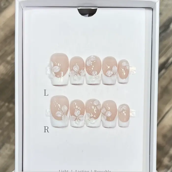 10 pièces blanc français fait à la main presse sur ongles motif de fleur faux ongles portable ongles