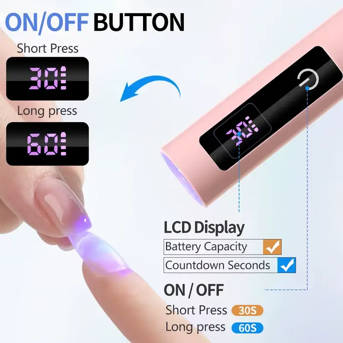 Sèche-ongles UV LED chronométré, lampe tactile, lampe de poche Rechargeable, lumière UV, séchage des