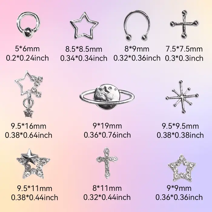 70 pièces breloques pour ongles en forme d'étoile