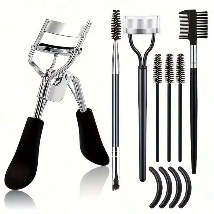 Kit de toilettage de cils 11 en 1, comprend un recourbe-cils avec séparateur de peigne, une baguette