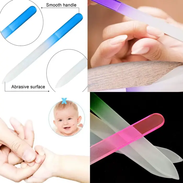 Limes à ongles en verre, 5 pièces, pour ongles naturels, Double face, gravés ombrés, voyage, outils 