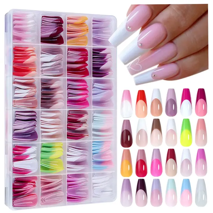 288PC faux ongles conseils cercueil amande coloré français acrylique presse sur ongles pré-conceptio