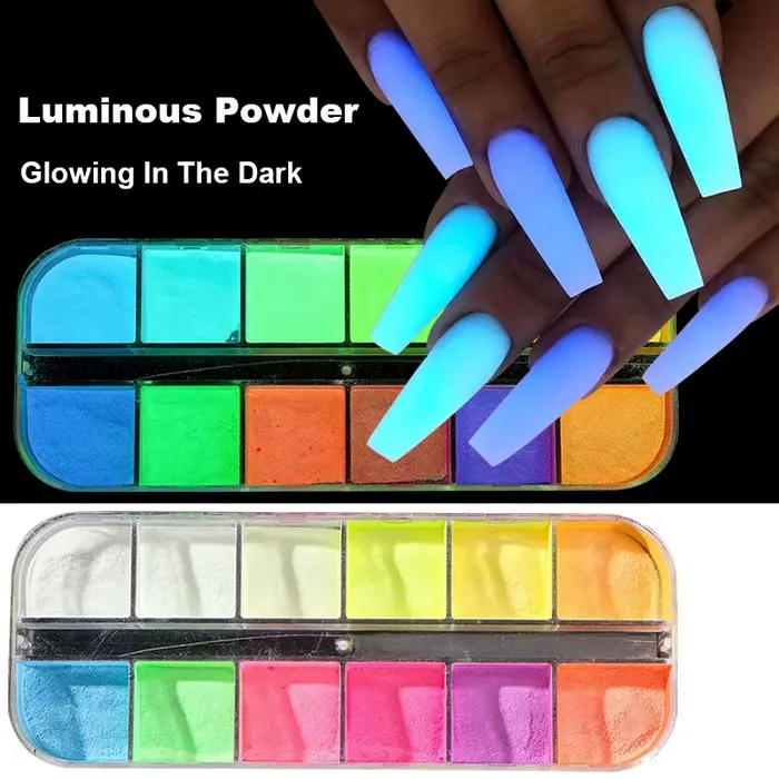 2 boîtes de pigments pour ongles arc-en-ciel néon