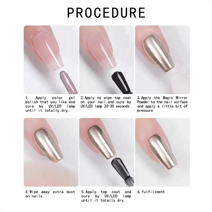 Poudre à ongles chromée blanche scintillante