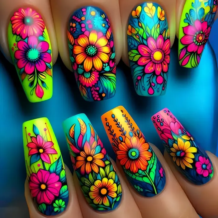24 pièces/ensemble faux ongles courts moyens pour le printemps été belles fleurs colorées abeilles