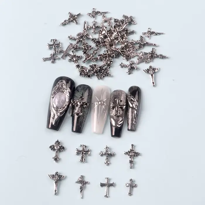 TSZS 50 pièces/sac mélange Punk 3D rétro croix bijoux Nail Art breloques mélange forme gris croix on
