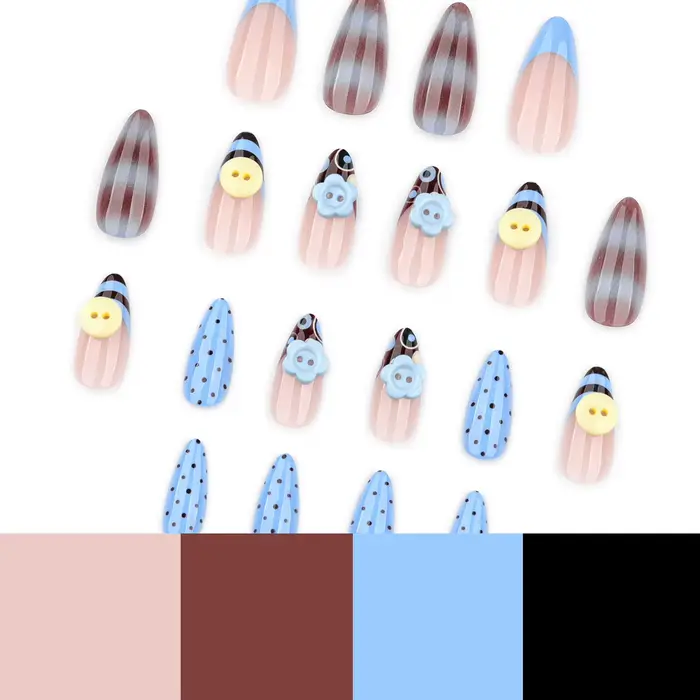 24 faux ongles bleus et marron effet dégradé
