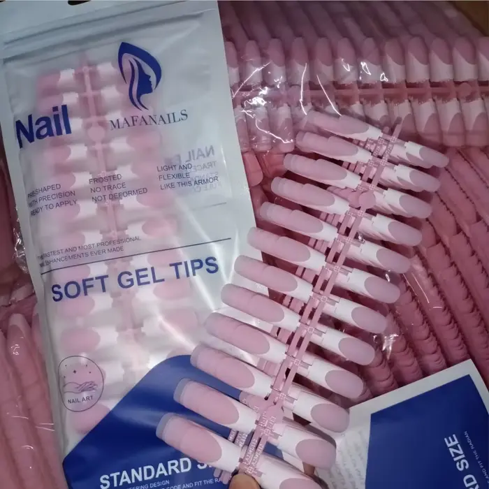 120 pièces rose pointe française ongles à pression longueur moyenne forme carrée avec finition brillante faux
