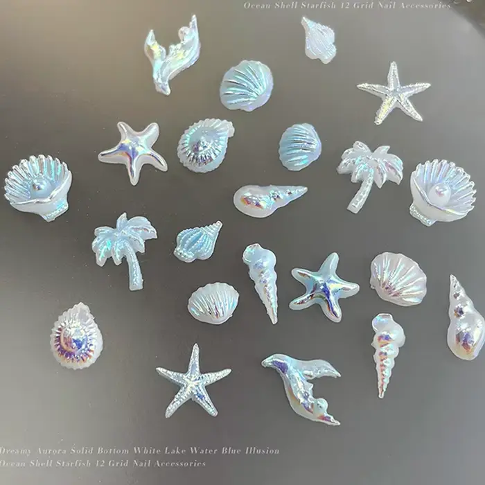 Lot de 12 boîtes de 12 compartiments pour décoration d'ongles : étoiles de mer