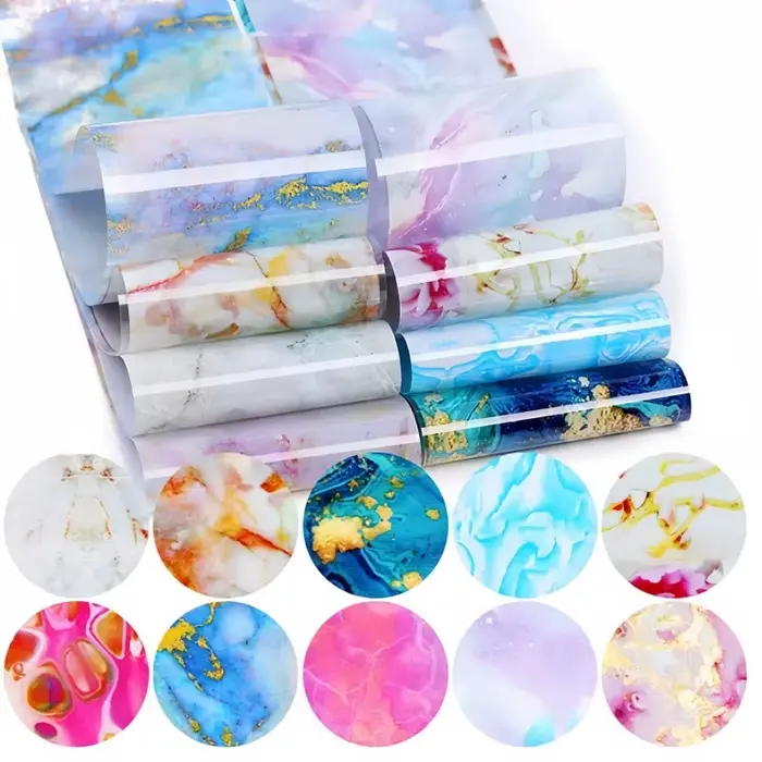 Lot de 10 feuilles de transfert pour nail art à motif marbre - Thème fantaisie