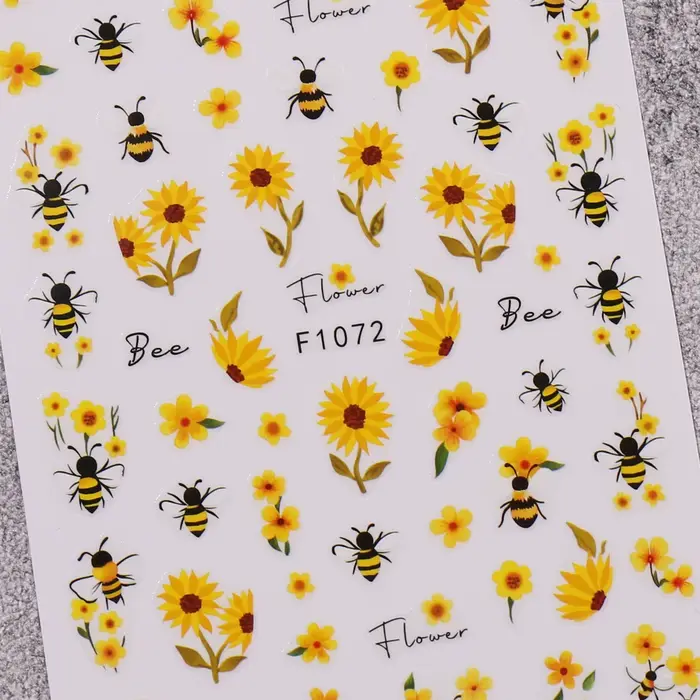 2 autocollants pour ongles abeille tournesol printemps et été