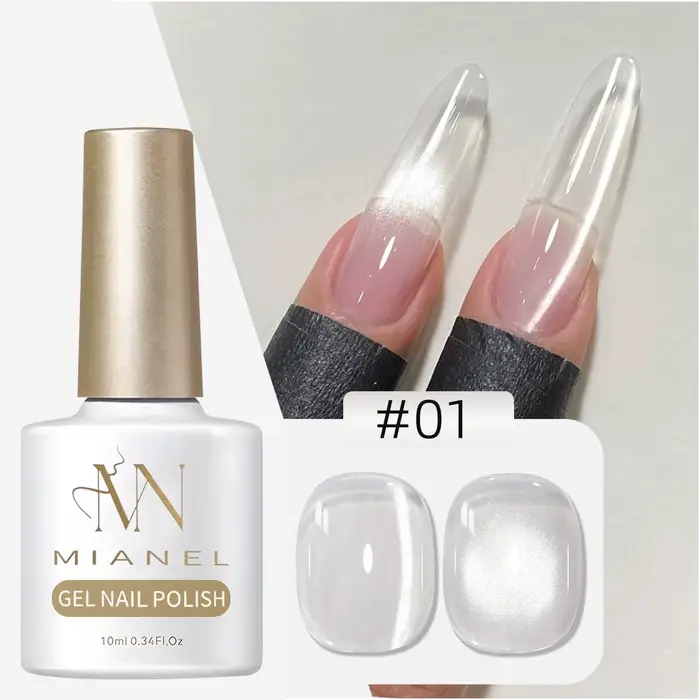MIANEL 2026 Vernis à ongles gel œil de chat blanc transparent universel avec perles de verre pour manucure