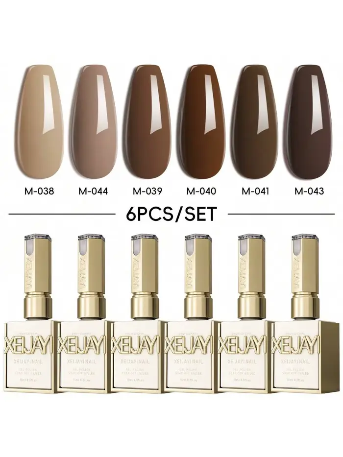 2025 Nouveau ensemble de gel pour ongles marron 6 couleurs - Kit de vernis gel UV/LED éclaircissant 