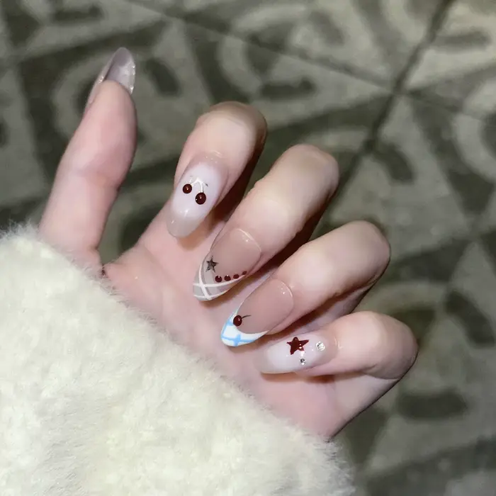 10 pièces ongles français ovales avec nœud papillon Floral conception à la main bricolage presse sur faux