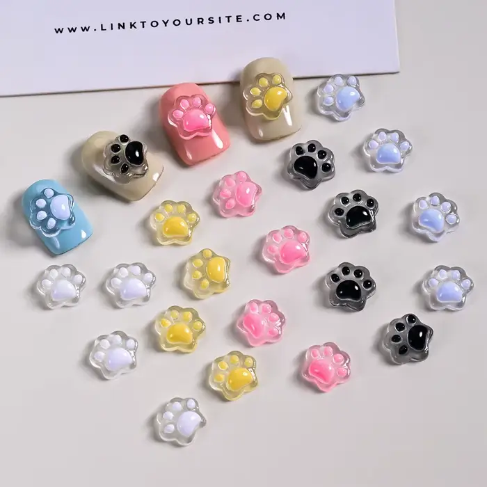 Breloques pour ongles patte de chat lumineuse 3D