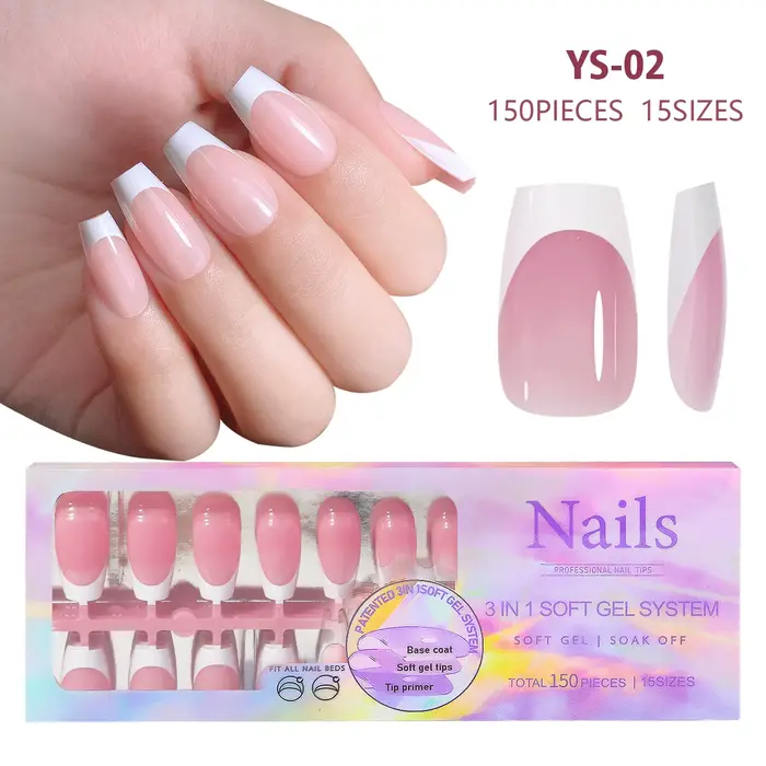 150 pièces faux ongles blanc nu besoin de colle adhésive paillettes presse sur ongles femmes portabl