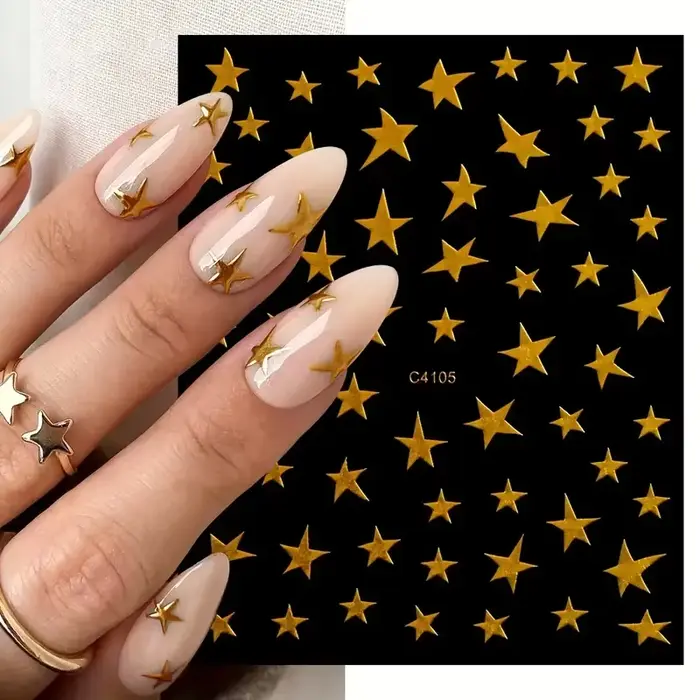 1/4 pièces 3D métal argent doré Starburst ongles autocollants manucure français Nail Art décoration 