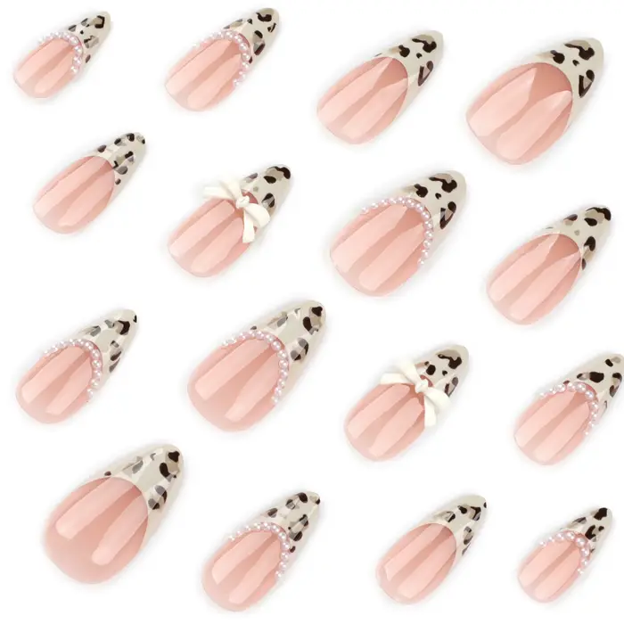 24 pièces café clair Style français presse sur ongles imprimé léopard amande épicé fille faux