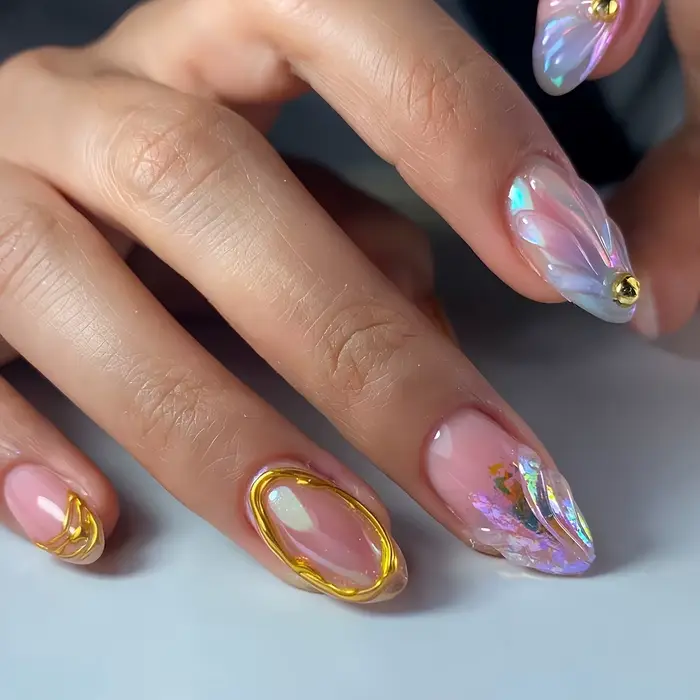 24 pièces amande dorée presse sur ongles faux