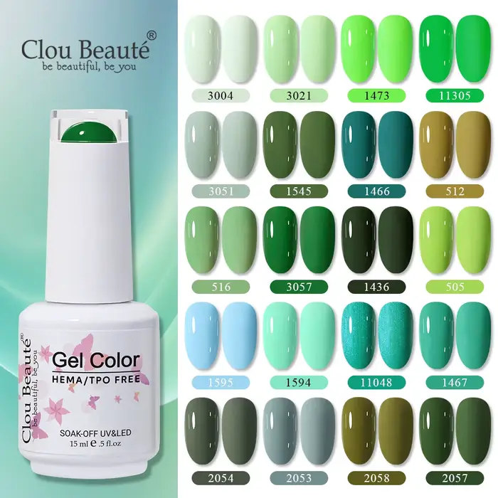 Clou Beaute 15ml HEMA TPO gratuit Gel vernis à ongles brillant foncé armée vert Gel laque Semi Permanent Art organique