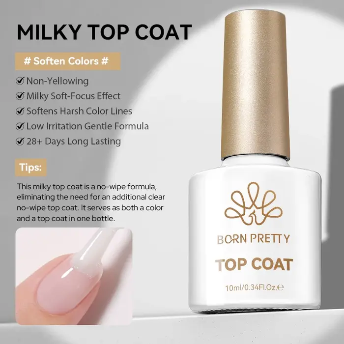 BORN PRETTY 10ml Vernis Gel Laiteux de Finition Soak Off UV LED Longue Tenue Blanc