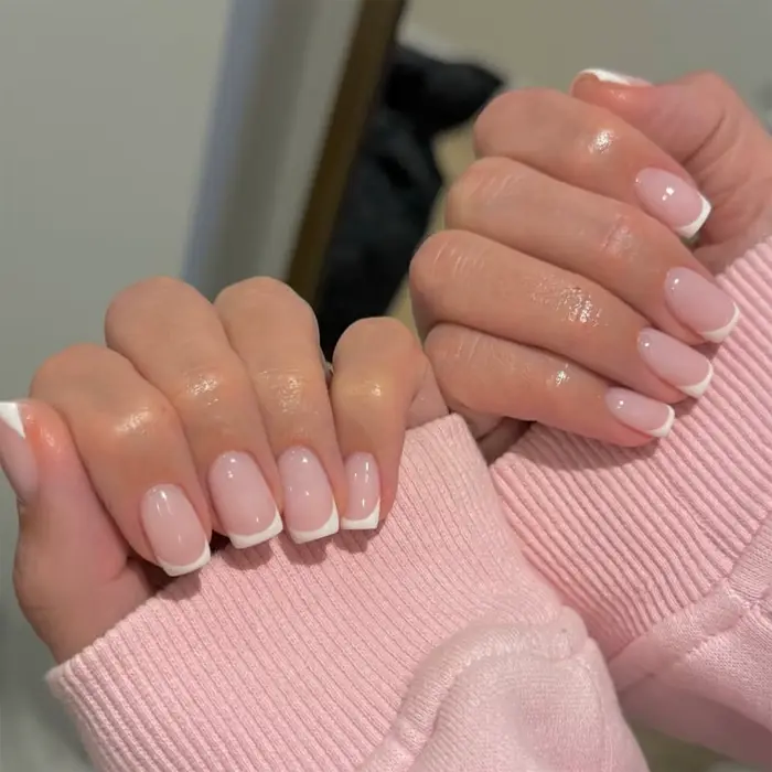 24 pièces pointe française presse à la main sur les ongles minimaliste couleur unie faux