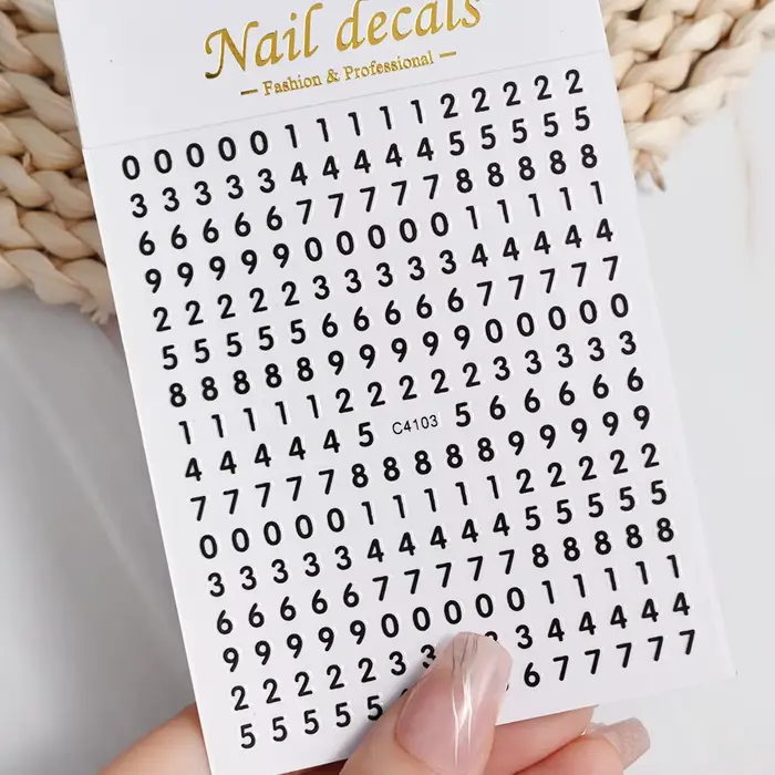 Autocollant pour ongles 3d avec chiffres noirs et lettres anglaises, autocollant auto-adhésif or arg