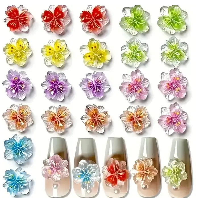 50 pièces/lot 3D mélange dégradé fleur cerisier fleurs ongles breloques coloré été doux Gel cerise Nail Art résine