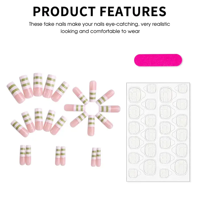 24 faux ongles longs carrés