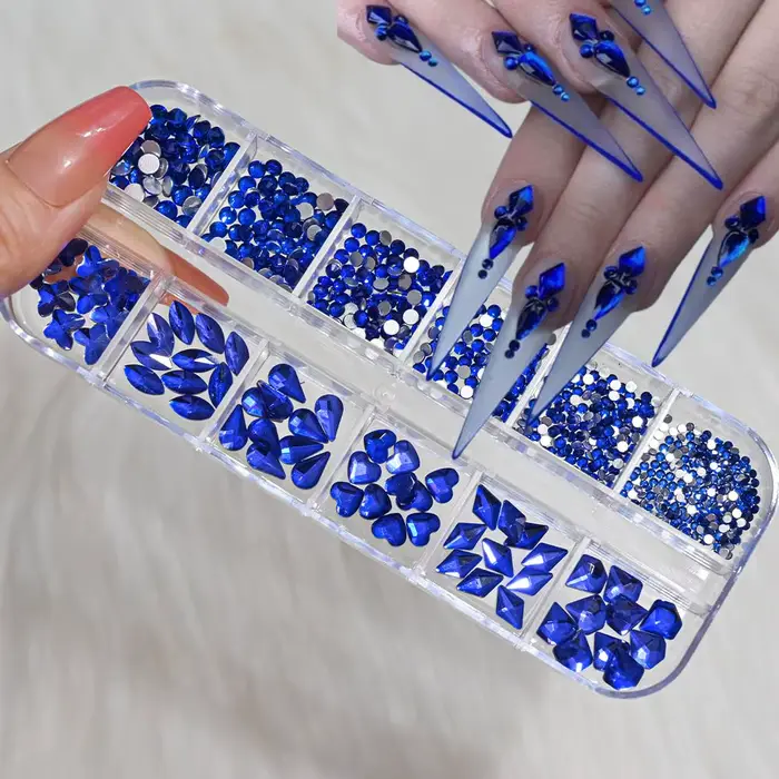 12 grilles 3D rouge Nail Art strass mixte coeur/papillon/rond/goutte verre diamants bricolage manucu