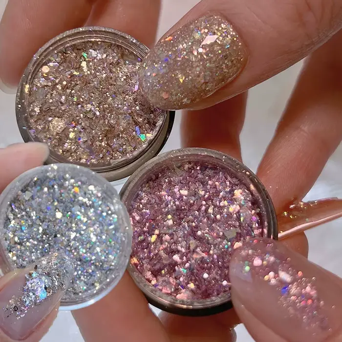 1 pot Aurora brillant opale flocons ongles paillettes Laser argent or nuage brocart