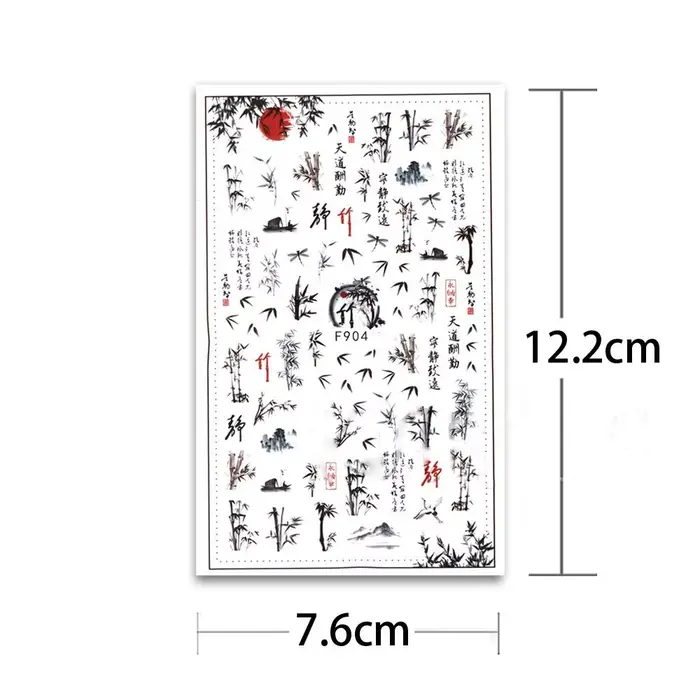 Calligraphie poésie ancienne Styles chinois feuilles de bambou décalcomanies pour ongles autocollants pour Nail Art