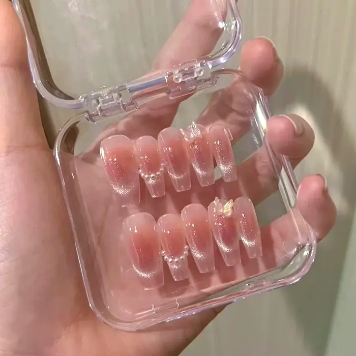 10 pièces de faux ongles à presser papillon rose, effet œil de chat, blush, faits à la main, pour fe