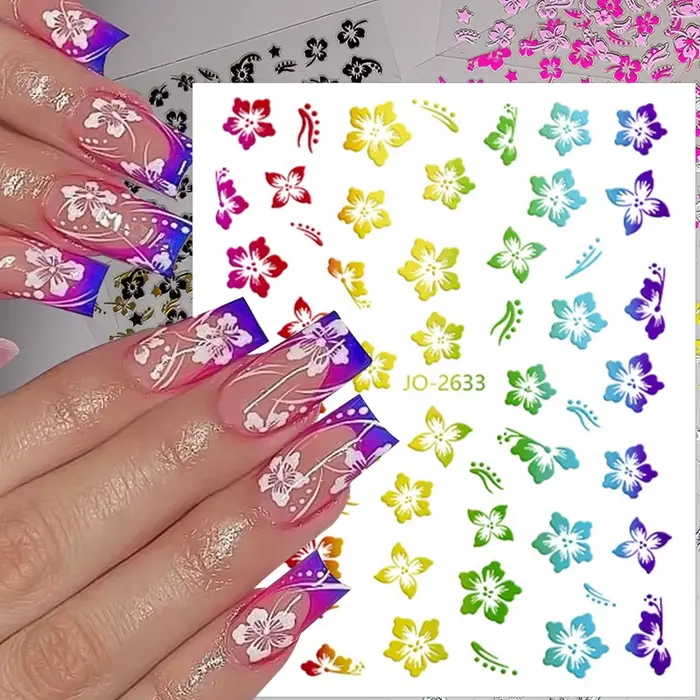 Autocollants 3D de fleurs d'hibiscus pour la décoration des ongles