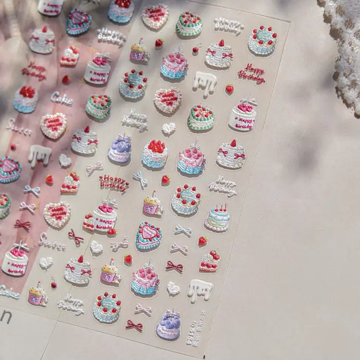Autocollants de gâteau joyeux anniversaire pour ongles
