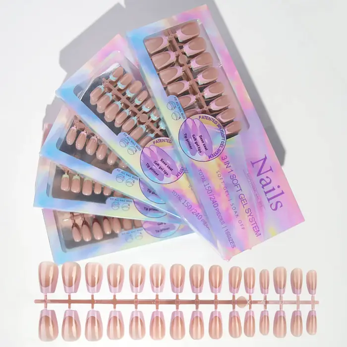 150 pièces 6 couleurs faux ongles multi-tailles faux ongles presse sur ongles acryliques amande fran