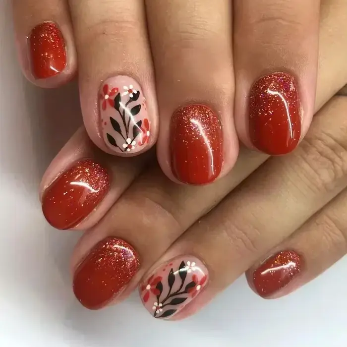 Faux ongles carrés courts en forme de fleur ambre
