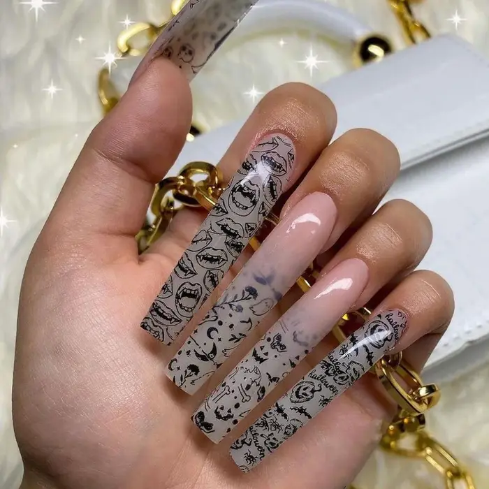 24 pièces brillent dans la nuit faux ongles Extra longs Ballet