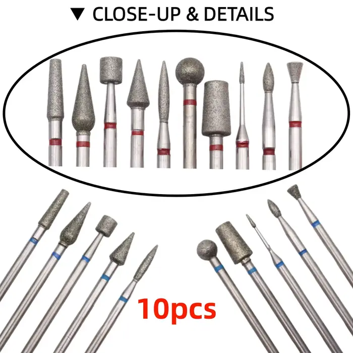Ensemble de 10 embouts de perceuse à ongles en diamant pour manucure russe – Préparation des cuticules