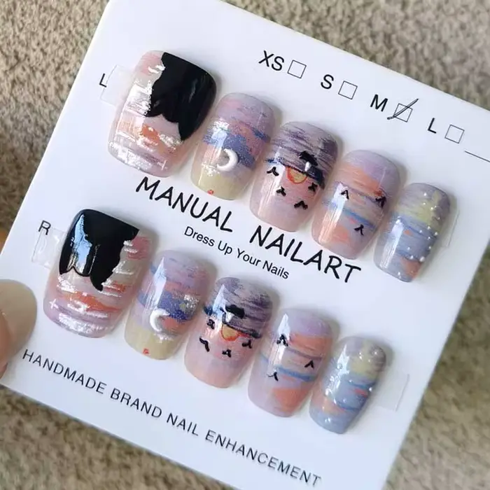 10 pièces automne et hiver Nail Art Maillard presse sur les ongles dessin animé mignon givré raton laveur peinture à