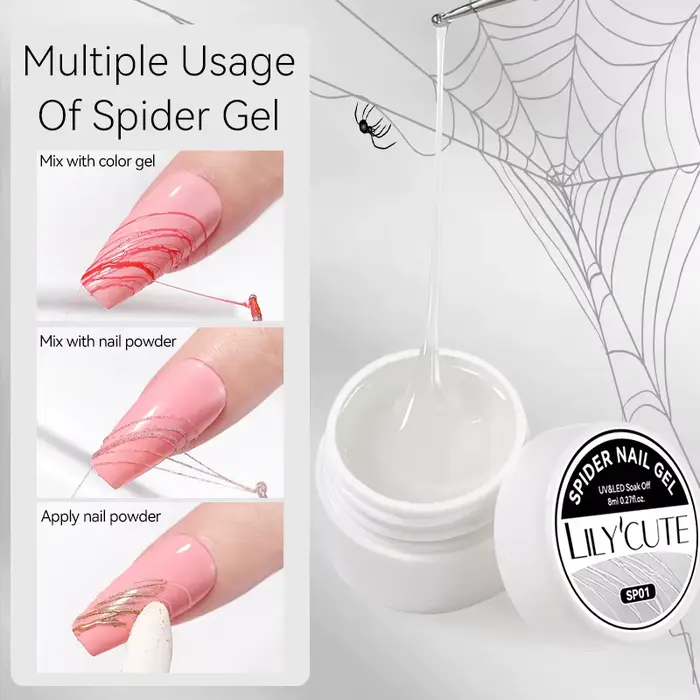 LILYCUTE 8ml blanc noir argent araignée Gel pour ongles naturel foncé Flashy dessin peinture UV Gel vernis