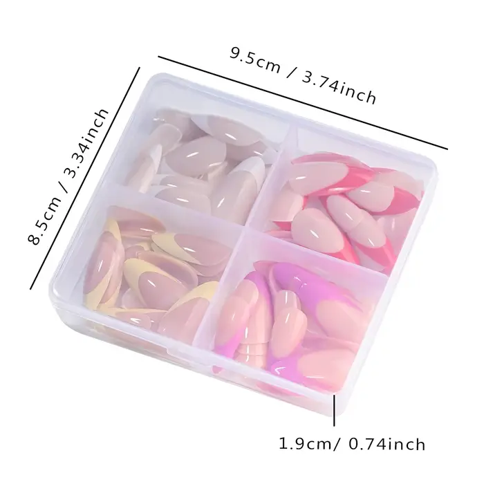 96 pièces/boîte mixte moyen amande français faux ongles blanc/rouge/rose/jaune