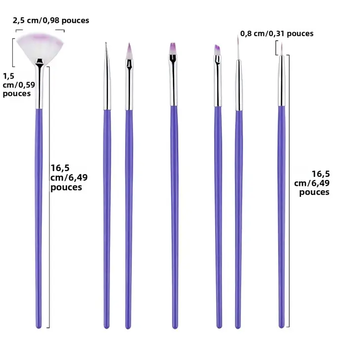 Ensemble de pinceaux pour Nail Art à manche violet