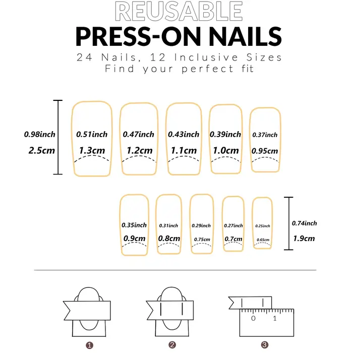 Presse à ongles Rose rouge 24 pièces, presse à ongles faux ongles rose carré de taille moyenne, acry