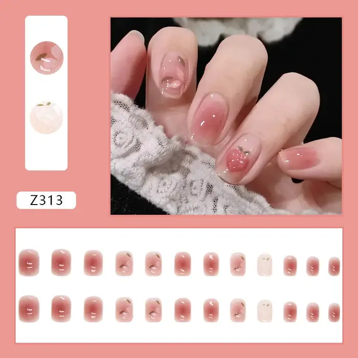 24 faux ongles d'été à motif floral pour filles