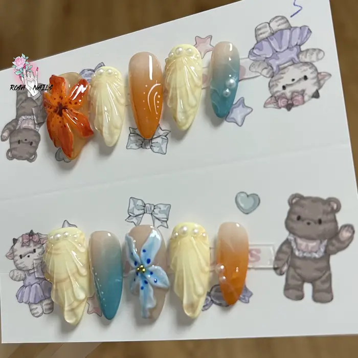 3D vacances ongles fleurs coquille Nail Art pointe