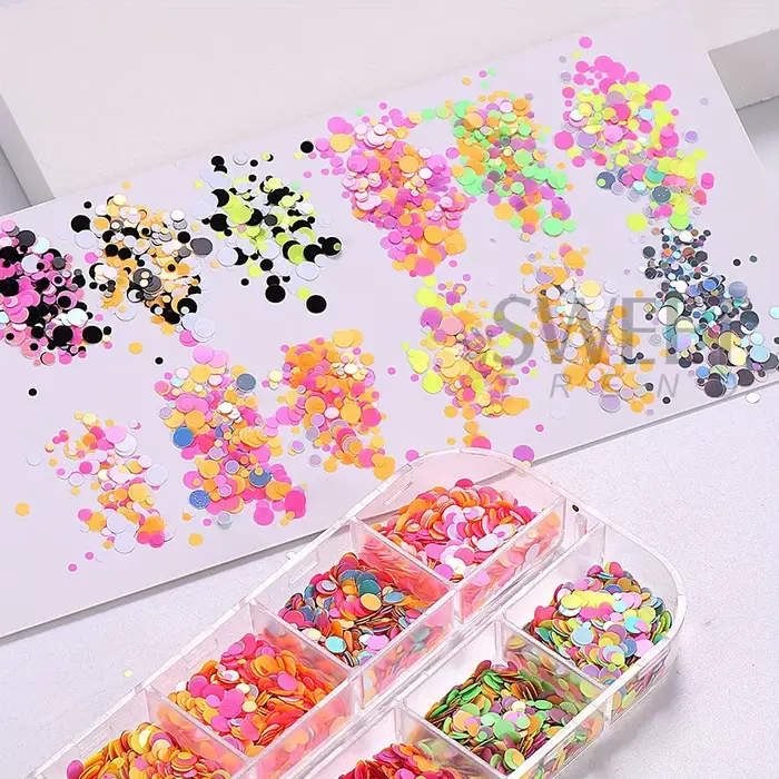 12 grilles fluorescentes rondes paillettes ongles