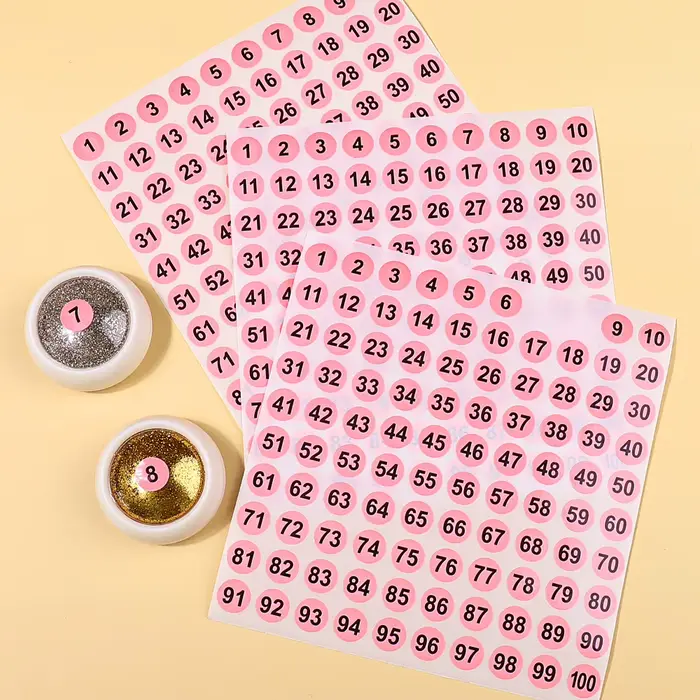 Étiquette autocollante numéro rose étanche pour vernis à ongles