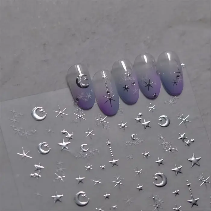 Autocollants pour ongles bronzants coréens 5D, 1 pièce, or japonais, argent, étoile, lune, luxe, déc