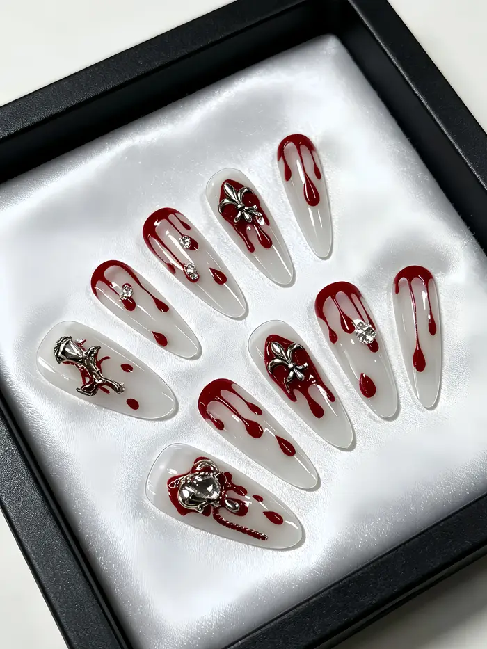10 faux ongles longs en forme de goutte d'eau